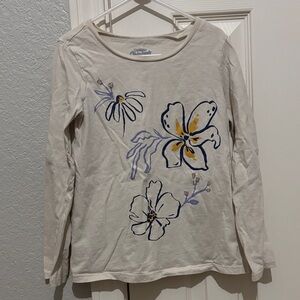 OshKosh B'gosh Cream Long-Sleeve Floral Tee with Navy & Yellow Accents